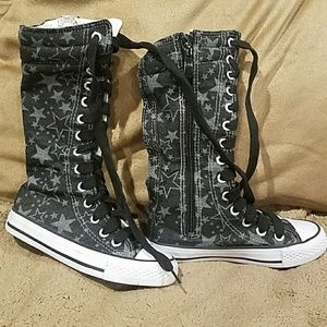 Girls black star knee high sneaker, toddler size 9